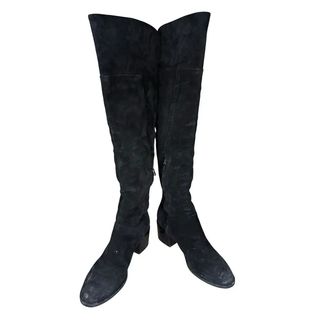 rag & bone Over The Knee Boots Black Suede Zip Block Heel IT 39.5 US 9.5